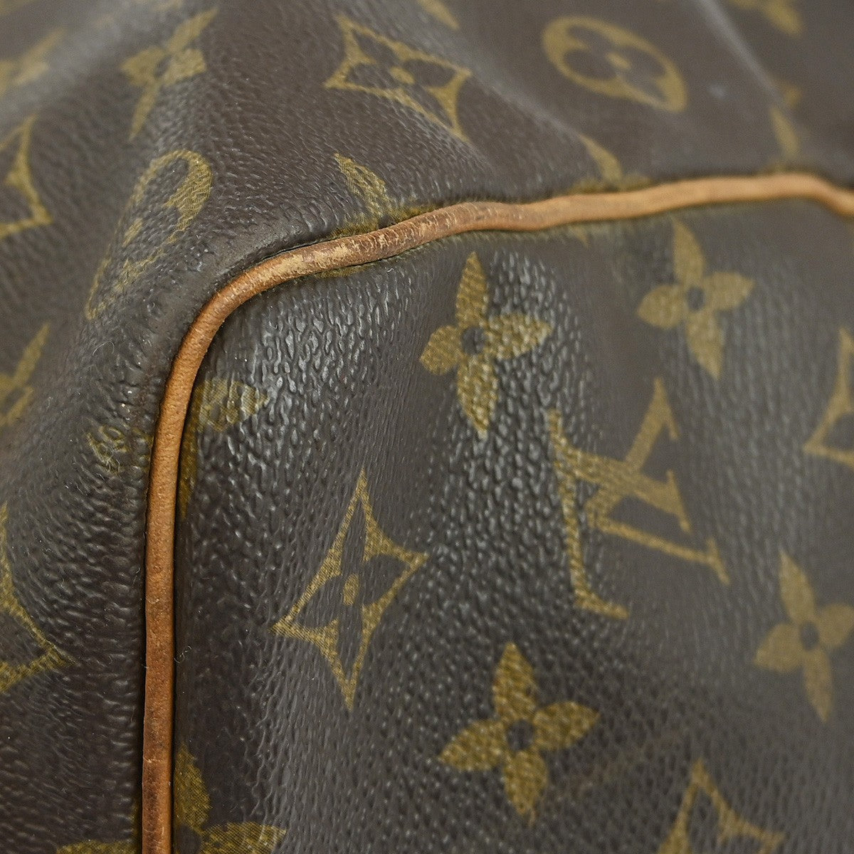 Louis Vuitton Keepall Bag Monogram Canvas Brown Leather Travel Bag Bag (Pre-Owned)