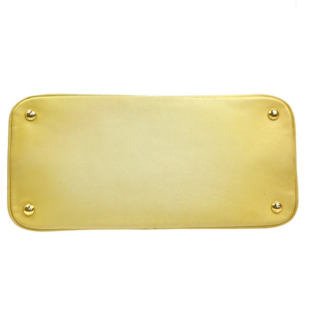 Prada Open Promenade Bag Saffiano Leather Yellow Leather Handbag (Pre-Owned)