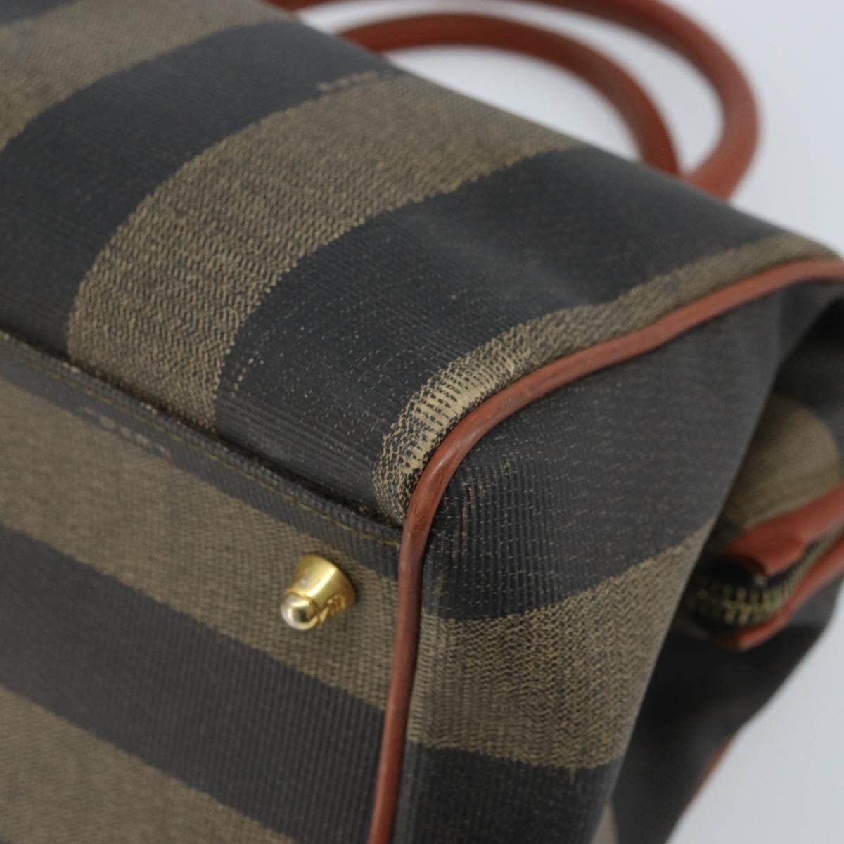 Fendi Vintage Pequin Convertible Boston Bag Coated Canvas Brown Canvas Handbag (Pre-Owned)
