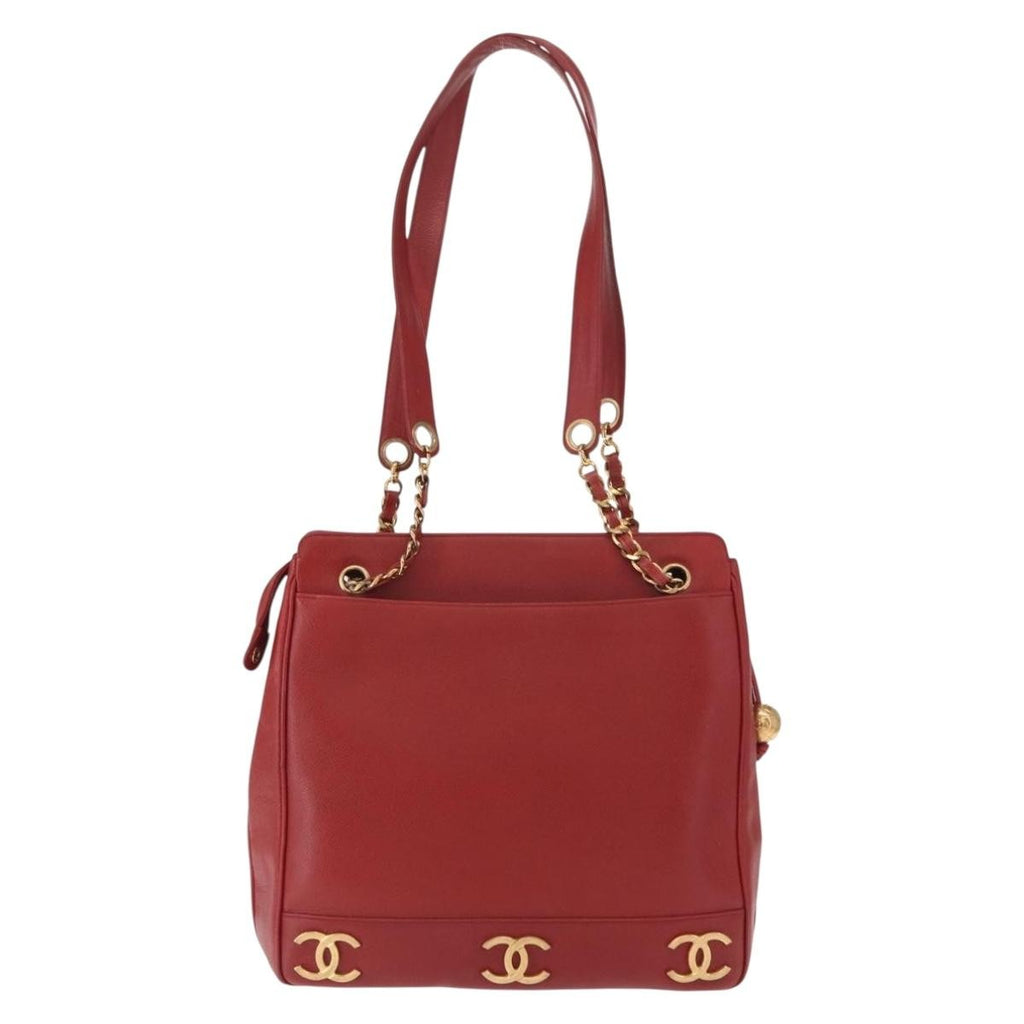 Chanel Vintage Metal Cc Shoulder Bag Caviar Red Leather Shoulder Bag Bag (Pre-Owned)