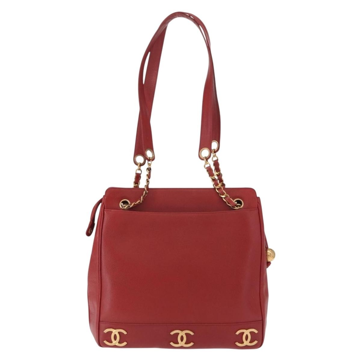 Chanel Vintage Metal Cc Shoulder Bag Caviar Red Leather Shoulder Bag Bag (Pre-Owned)