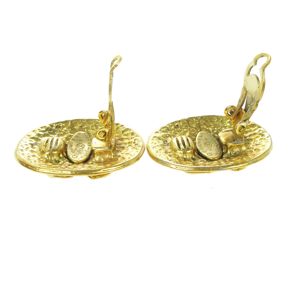 Chanel Vintage Cc Button Ovales Clip-On Earrings Gold-Plated Gold Gold_Plated Earrings Jewelry (Pre-Owned)