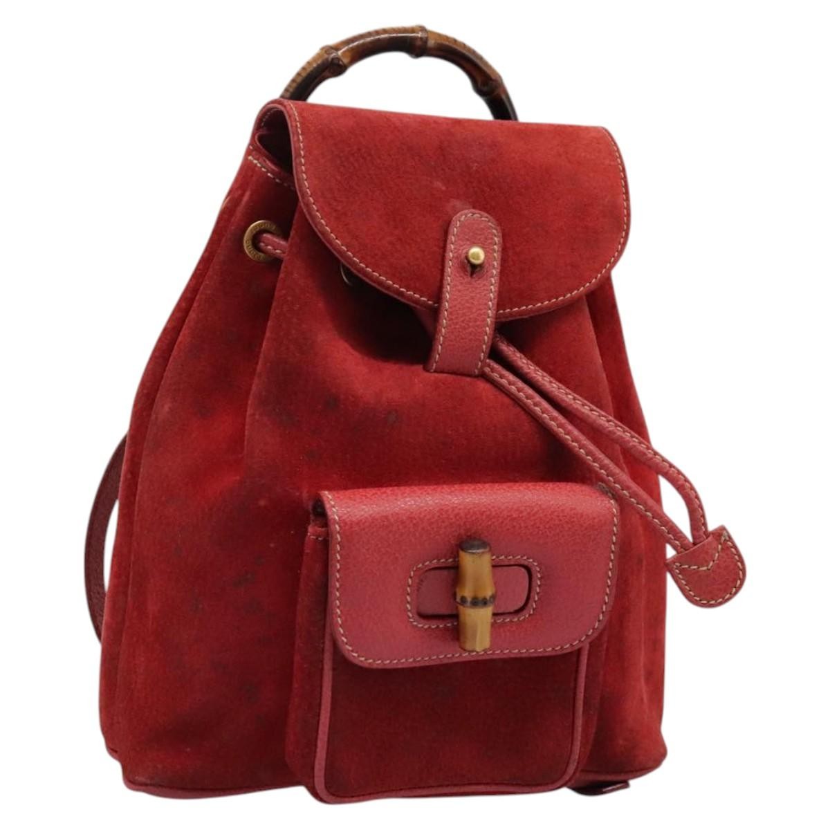 Gucci Gucci Bamboo Backpack Daim Red Suede Backpack Bag (Pre-Owned)