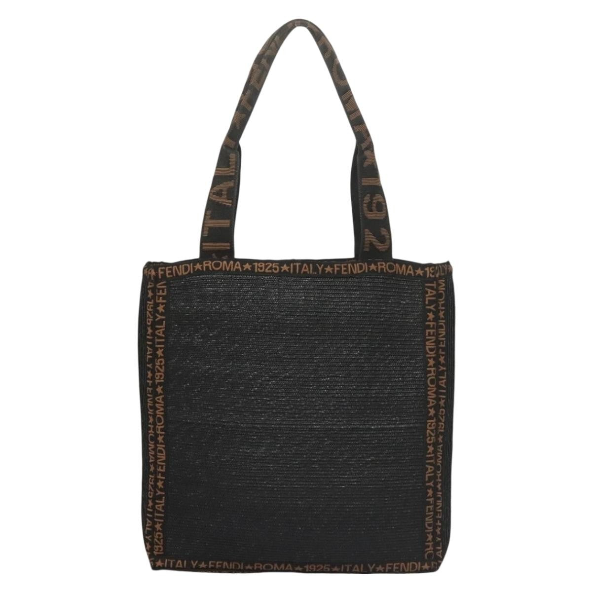 Fendi Zucca Tote Bag Straw Black Wood Tote Bag Bag (Pre-Owned)