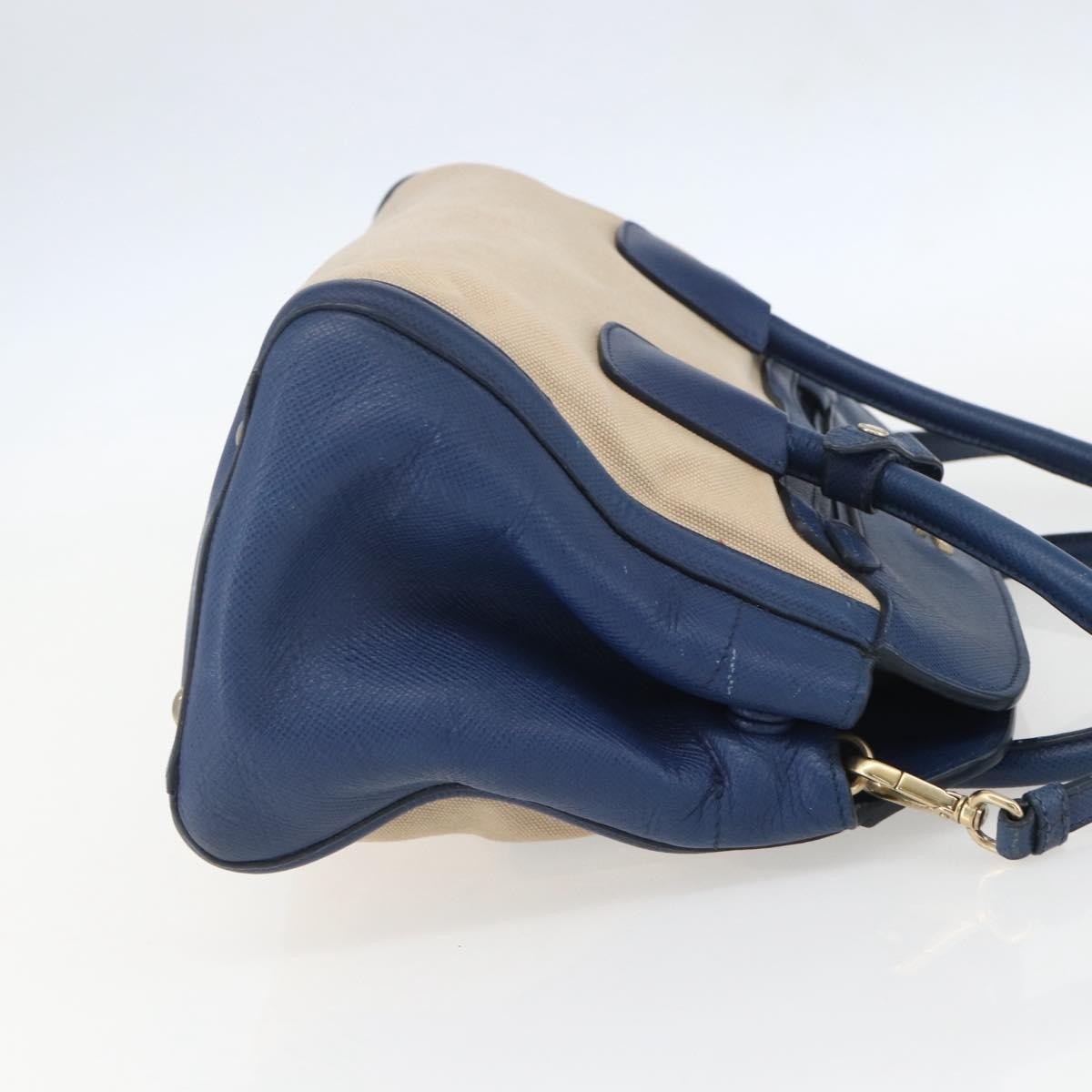 Prada Cuir Frame Convertible Tote Canvas And Saffiano Leather Beige Canvas Tote Bag Bag (Pre-Owned)
