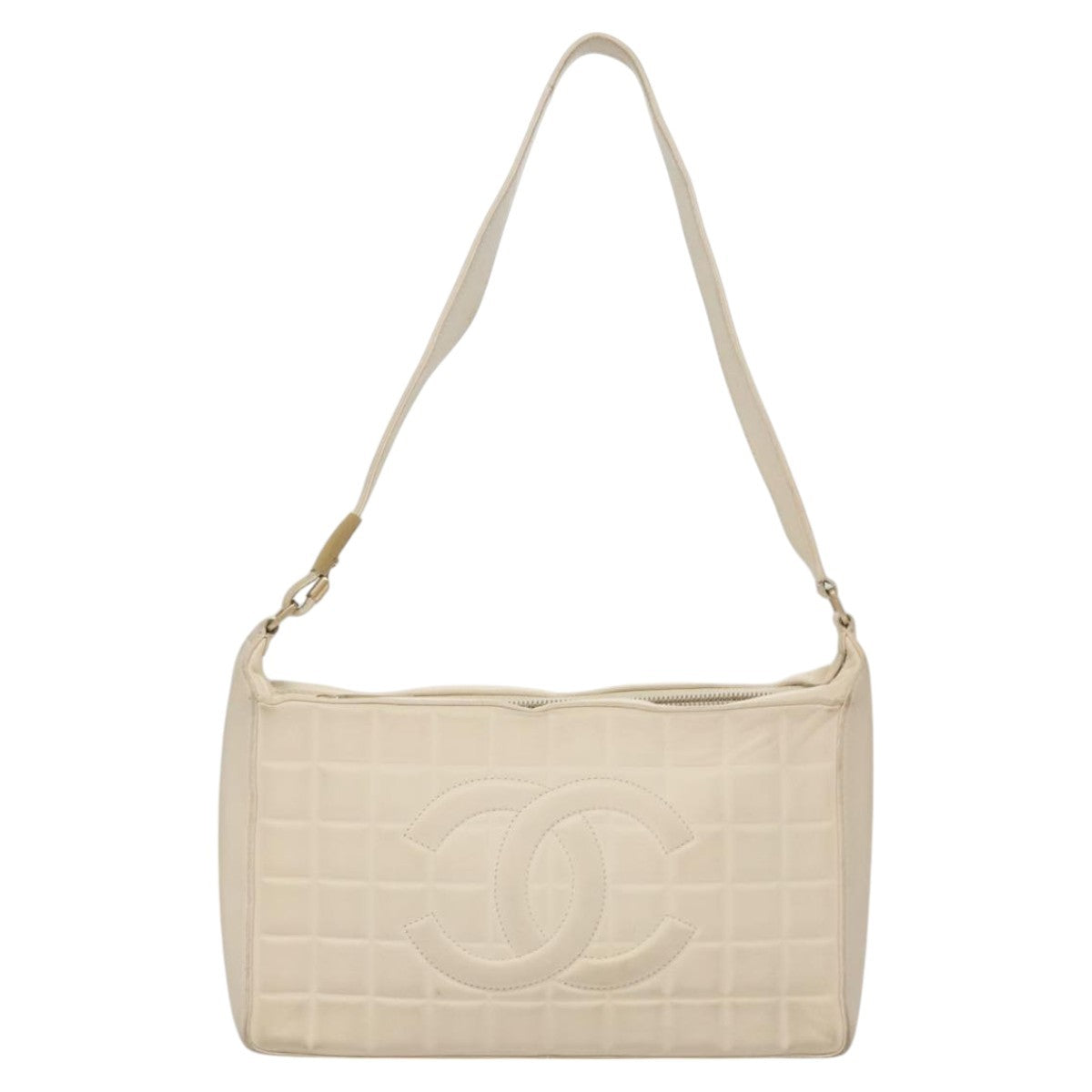 Chanel Chocolate Bar Cc Shoulder Bag Quilted Leather White Leather Shoulder Bag Bag (Pre-Owned)