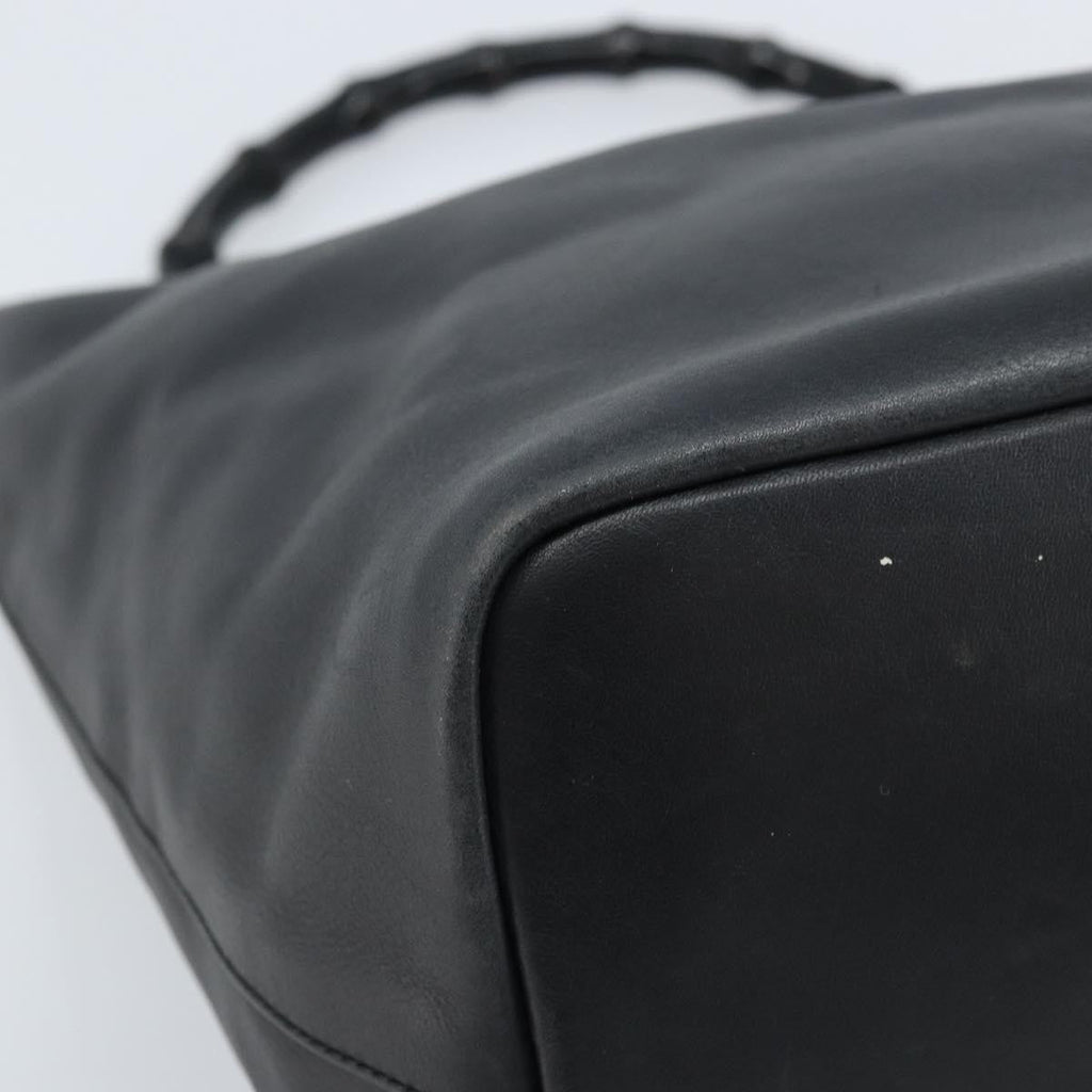 Gucci Vintage Bamboo Hobo Leather Black Leather Handbag (Pre-Owned)