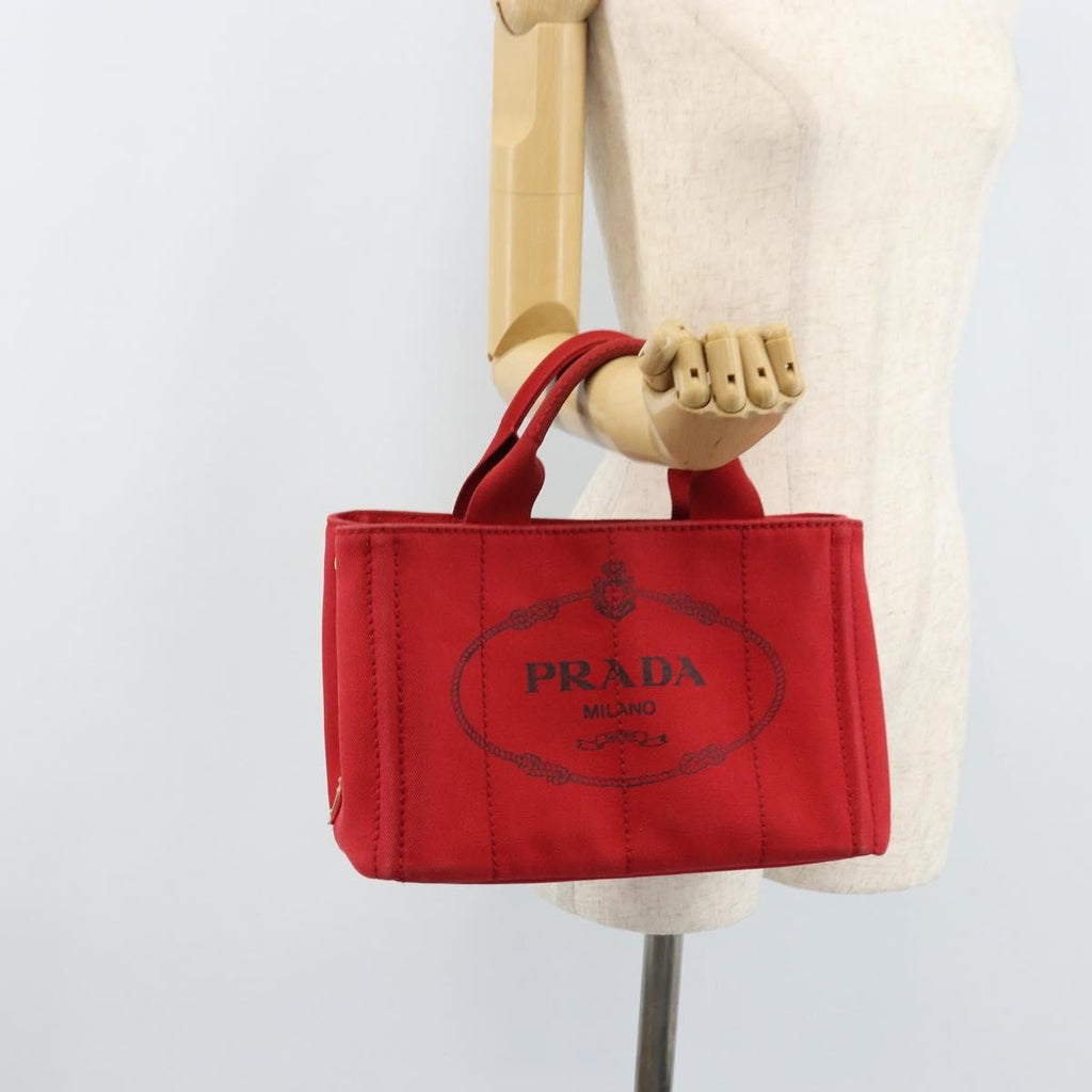 Prada Canapa Tote Canvas Red Canvas Tote Bag Bag (Pre-Owned)