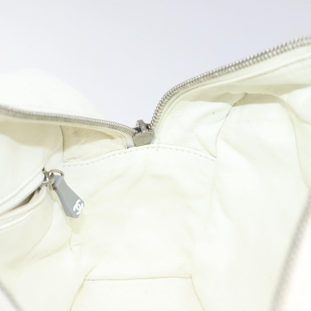 Chanel Vintage Logo Bowler Bag Quilted Canvas White Canvas Handbag (Pre-Owned)