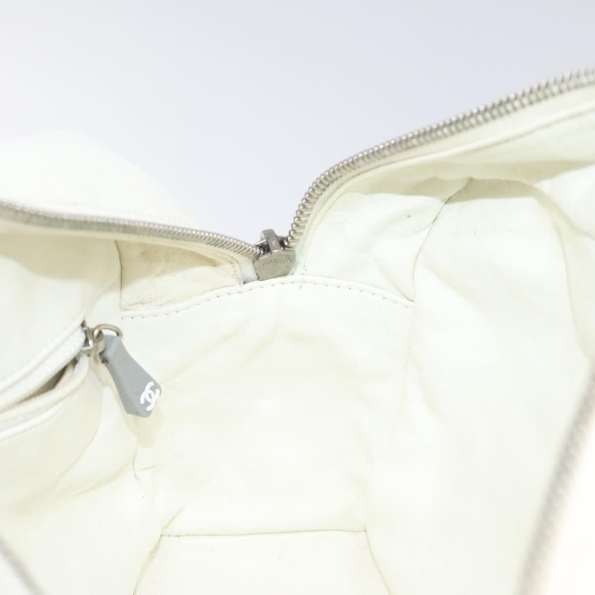 Chanel Vintage Logo Bowler Bag Quilted Canvas White Canvas Handbag (Pre-Owned)