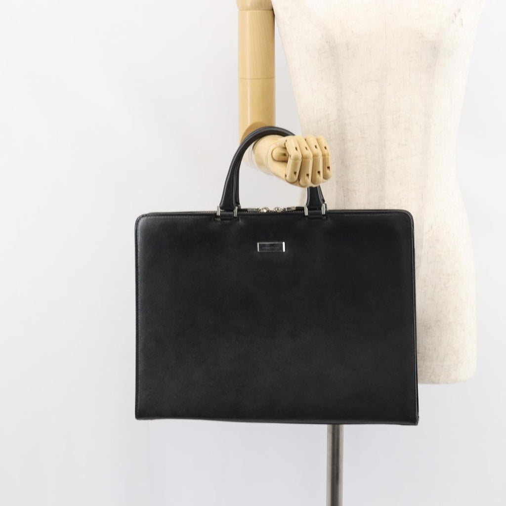 Burberry Vintage Briefcase Leather Black Leather Briefcase Bag (Pre-Owned)