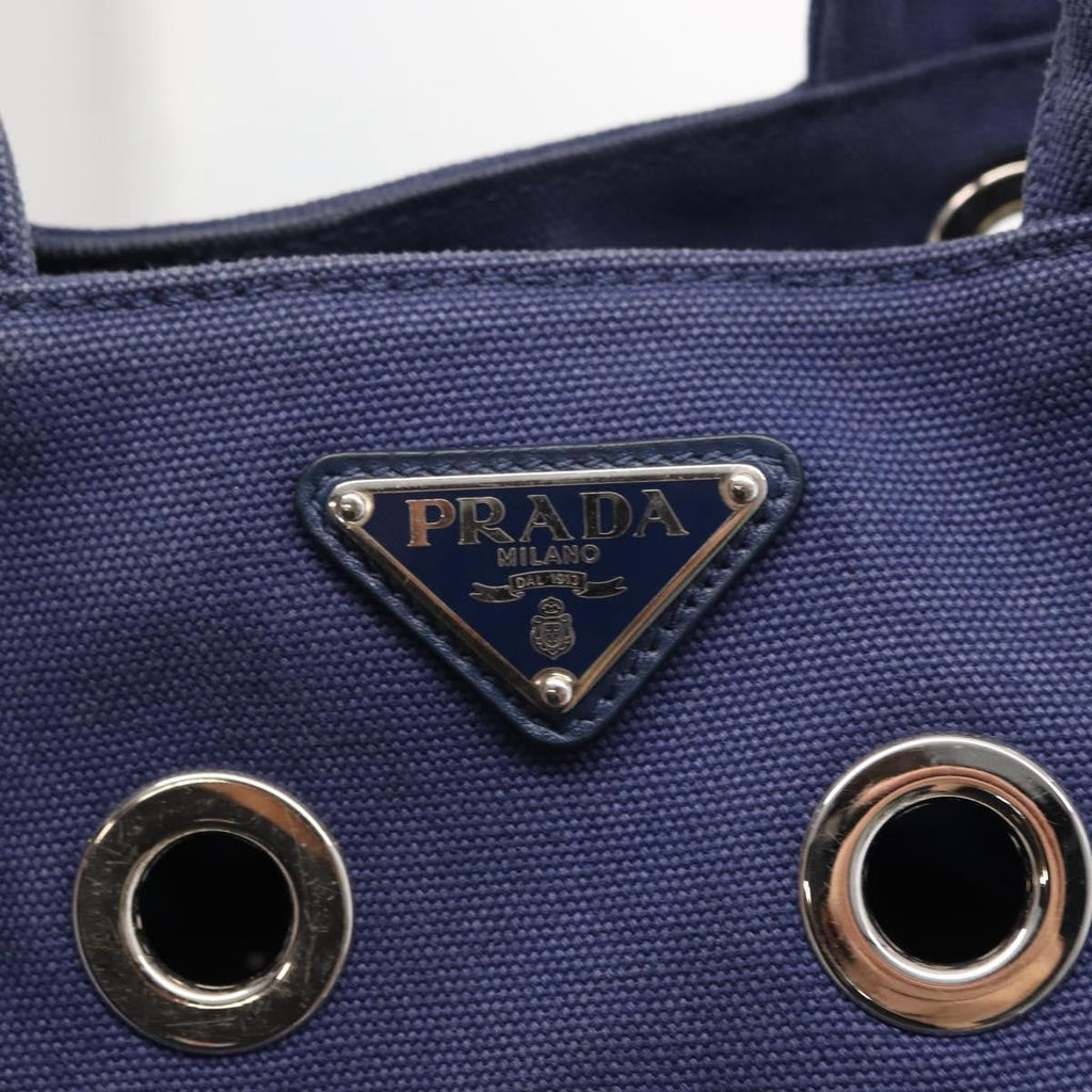 Prada Canapa Convertible Tote Grommet Embellished Canvas Blue Canvas Tote Bag Bag (Pre-Owned)