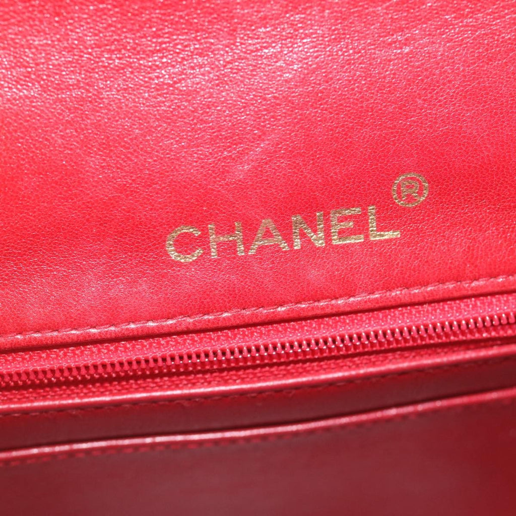 Chanel Vintage Square Chain Handle Flap Bag Quilted Lambskin Red Leather Handbag (Pre-Owned)
