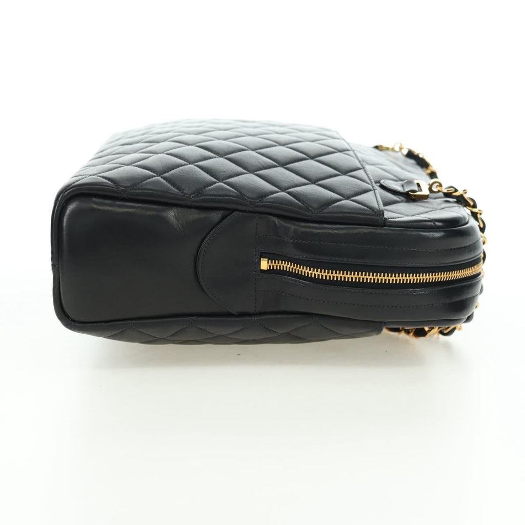 Chanel Vintage Zip Chain Shoulder Bag Quilted Lambskin Black Leather Shoulder Bag Bag (Pre-Owned)