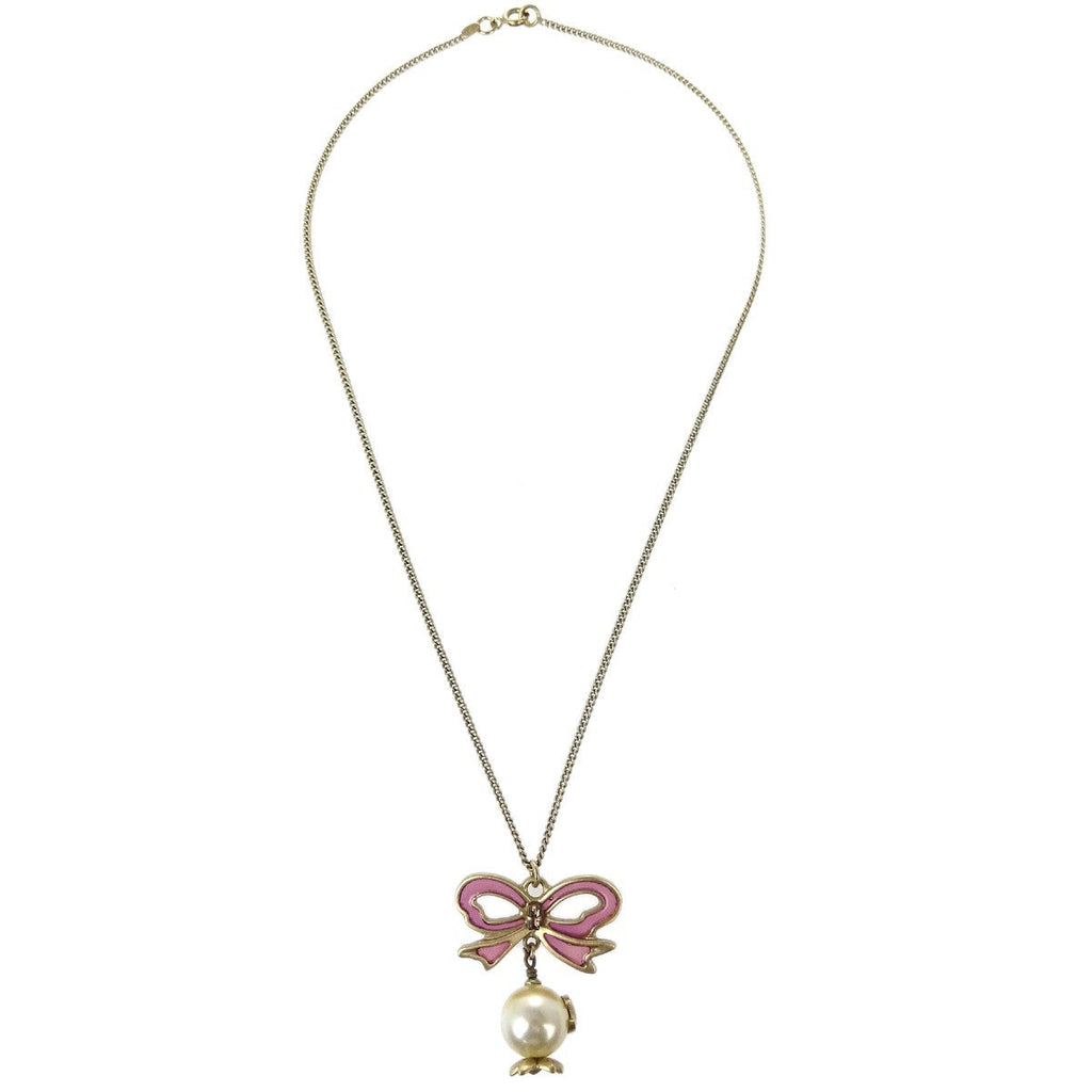 Chanel Cc Bow Necklace Gold-Plated With Artificial Pearl Gold Gold_Plated Necklace Jewelry (Pre-Owned)
