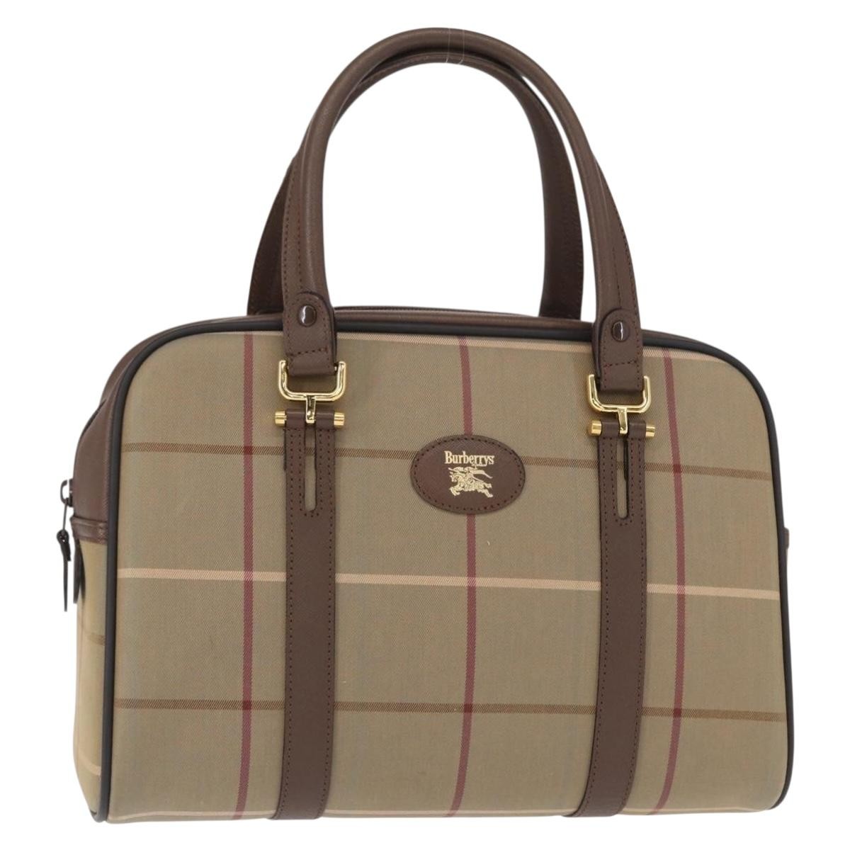 Burberry Nova Check Boston Bag Canvas Beige Canvas Handbag (Pre-Owned)