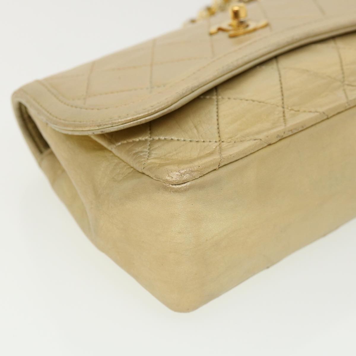 Chanel Vintage Cc Chain Flap Bag Quilted Lambskin Gold Leather Shoulder Bag Bag (Pre-Owned)