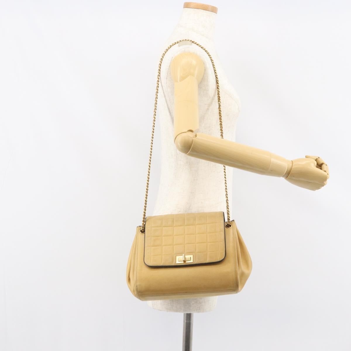 Chanel Chocolate Bar Accordion Reissue Flap Bag Quilted Lambskin Beige Leather Shoulder Bag Bag (Pre-Owned)