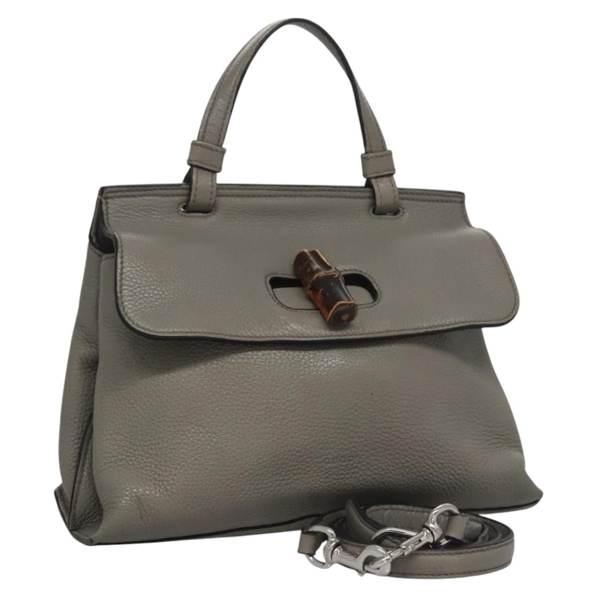 Gucci Bamboo Daily Top Handle Bag Leather Gray Leather Handbag (Pre-Owned)