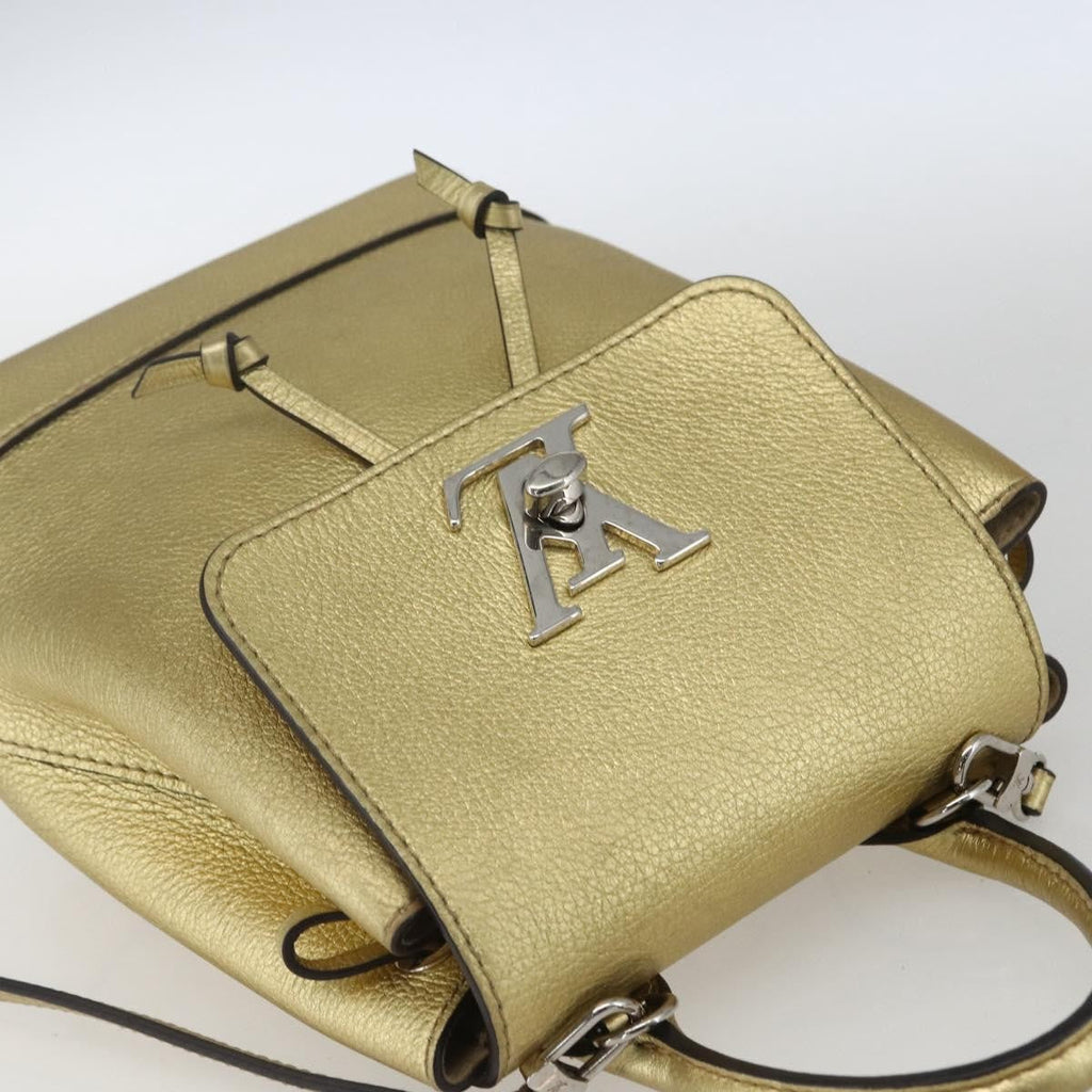 Louis Vuitton Lockme Backpack Leather Gold Leather Backpack Bag (Pre-Owned)
