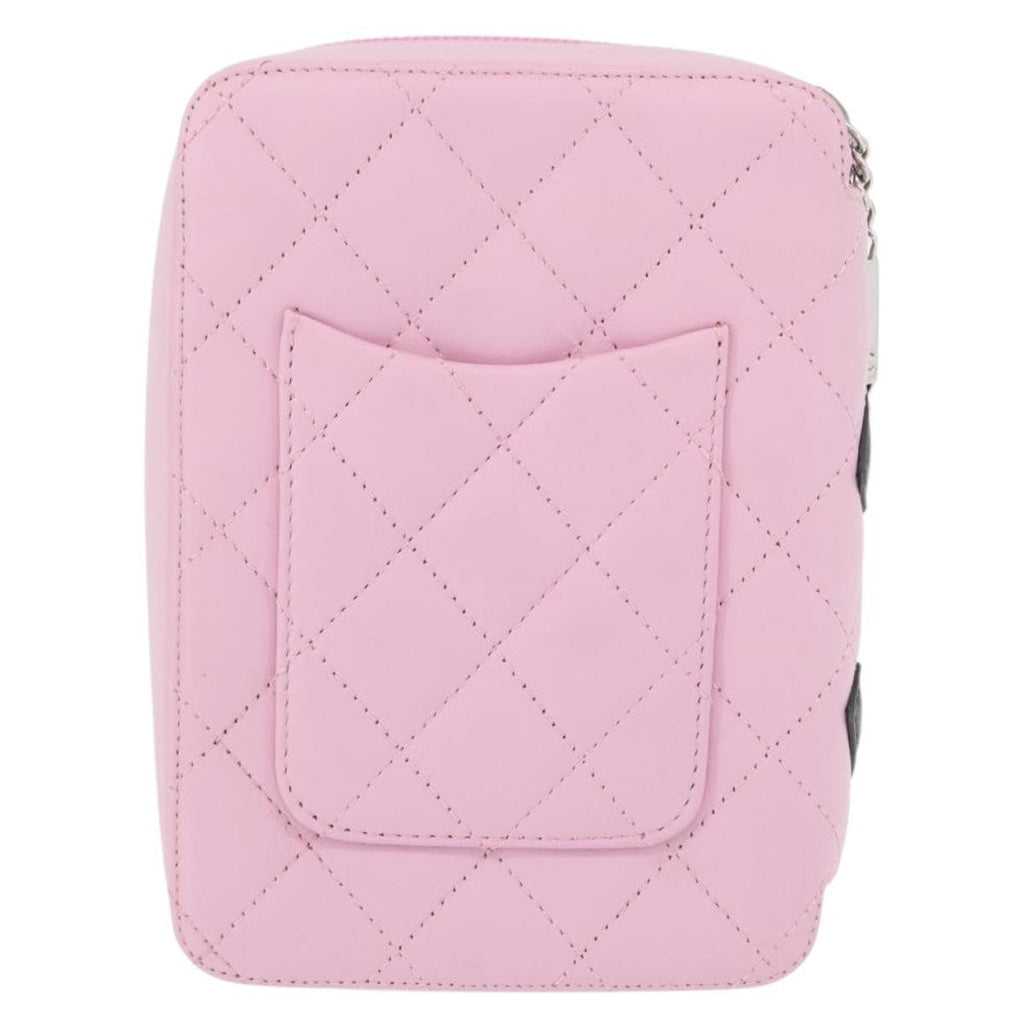 Chanel Cambon Zip Around Cosmetic Case Quilted Leather Pink Leather Wallets Accessory (Pre-Owned)