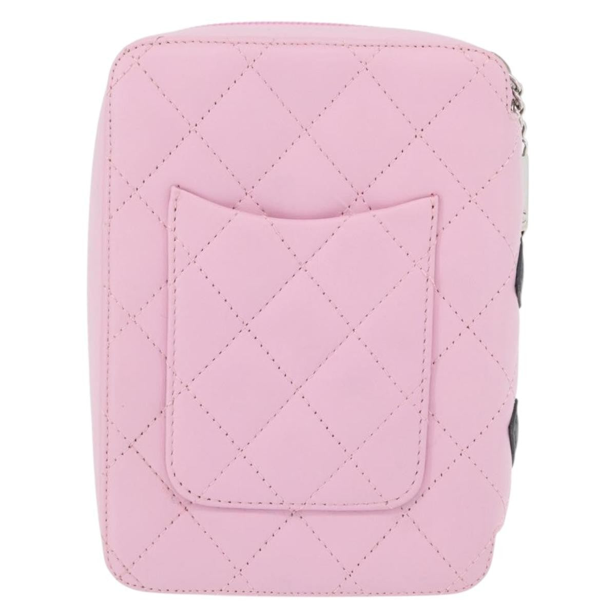 Chanel Cambon Zip Around Cosmetic Case Quilted Leather Pink Leather Wallets Accessory (Pre-Owned)
