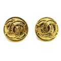 Chanel Vintage Cc Round Clip-On Earrings Metal Gold Gold_Plated Earrings Jewelry (Pre-Owned)