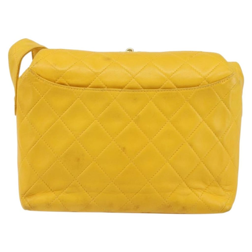 Chanel Vintage Cc Fold Over Shoulder Bag Quilted Lambskin Yellow Leather Shoulder Bag Bag (Pre-Owned)