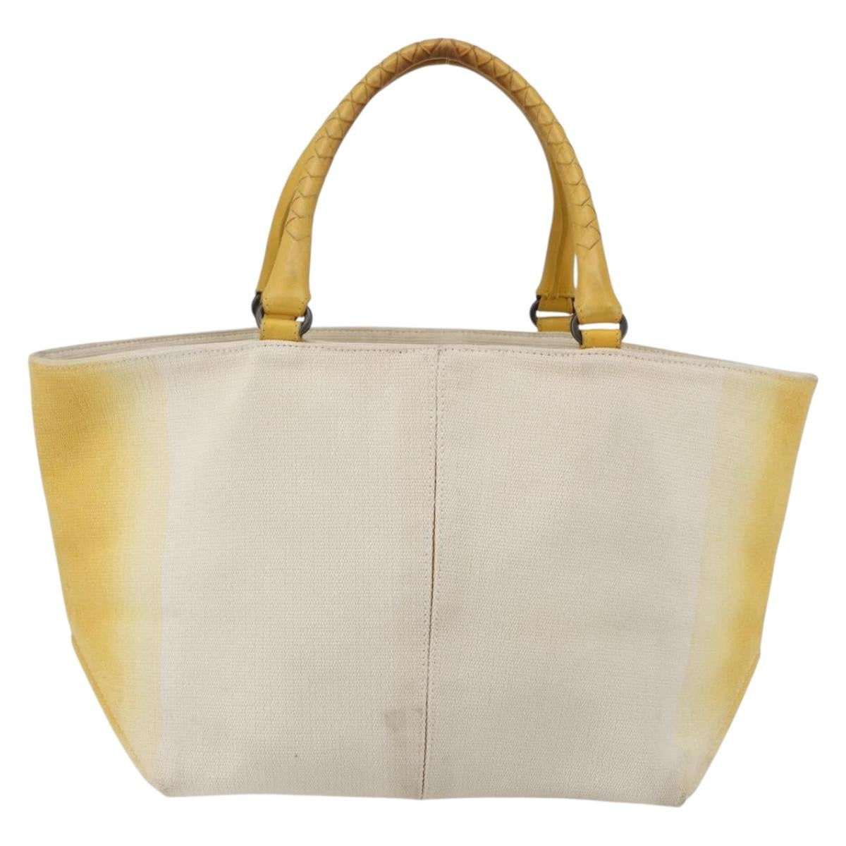 Bottega Veneta Braided Handle Open Tote Bag Canvas With Leather Yellow Canvas Bag (Pre-Owned)