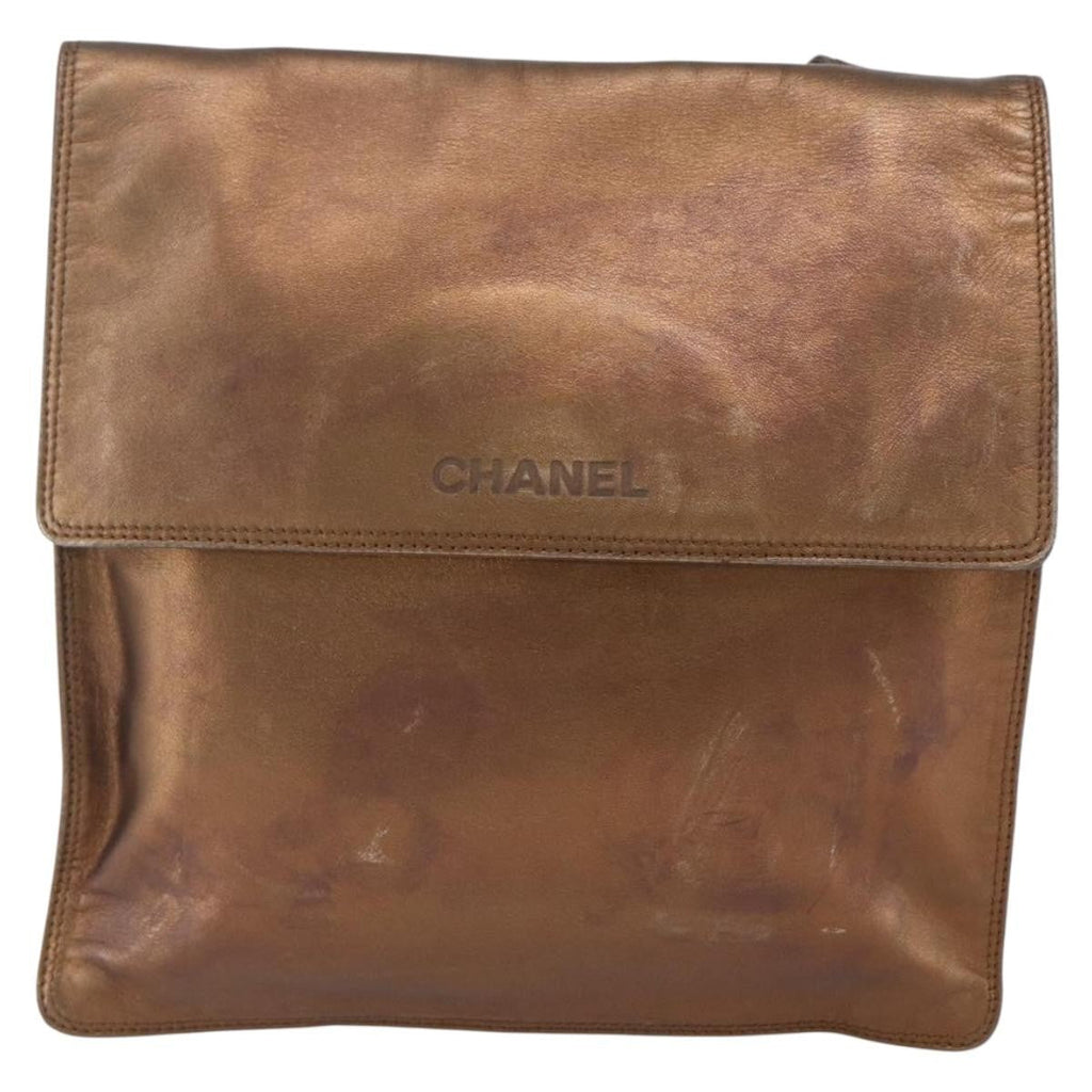 Chanel Vintage Logo Flap Messenger Bag Leather Brown Leather Shoulder Bag Bag (Pre-Owned)