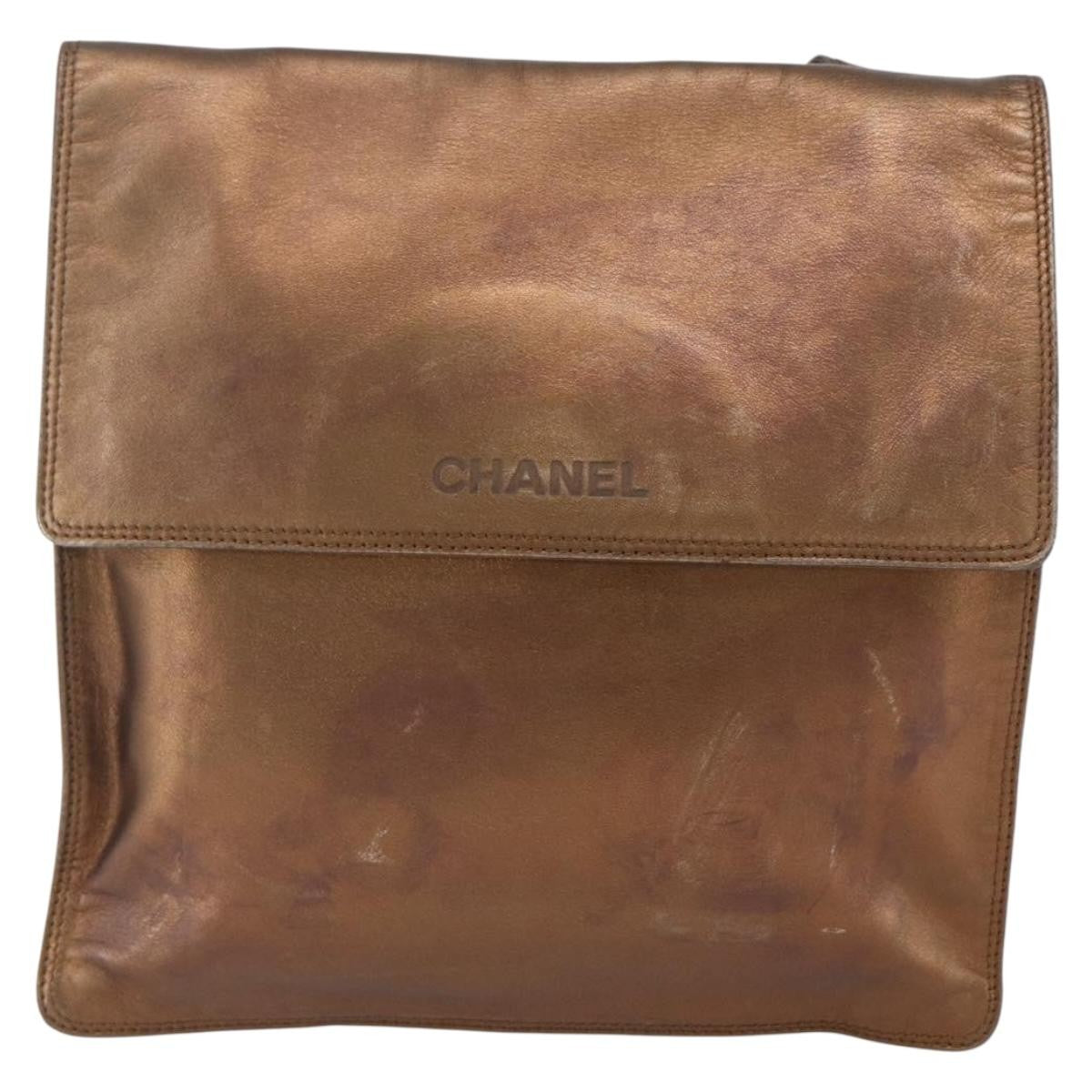 Chanel Vintage Logo Flap Messenger Bag Leather Brown Leather Shoulder Bag Bag (Pre-Owned)