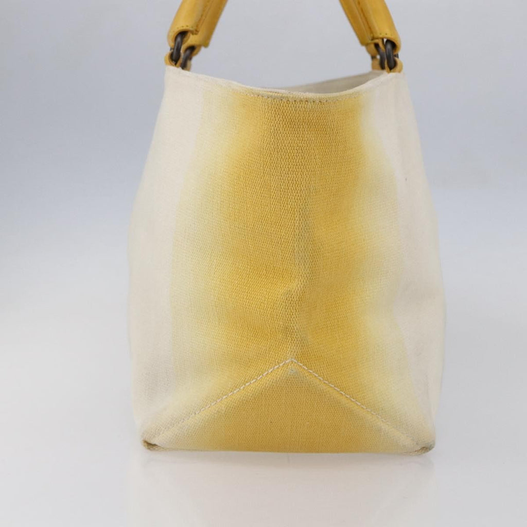 Bottega Veneta Braided Handle Open Tote Bag Canvas With Leather Yellow Canvas Bag (Pre-Owned)