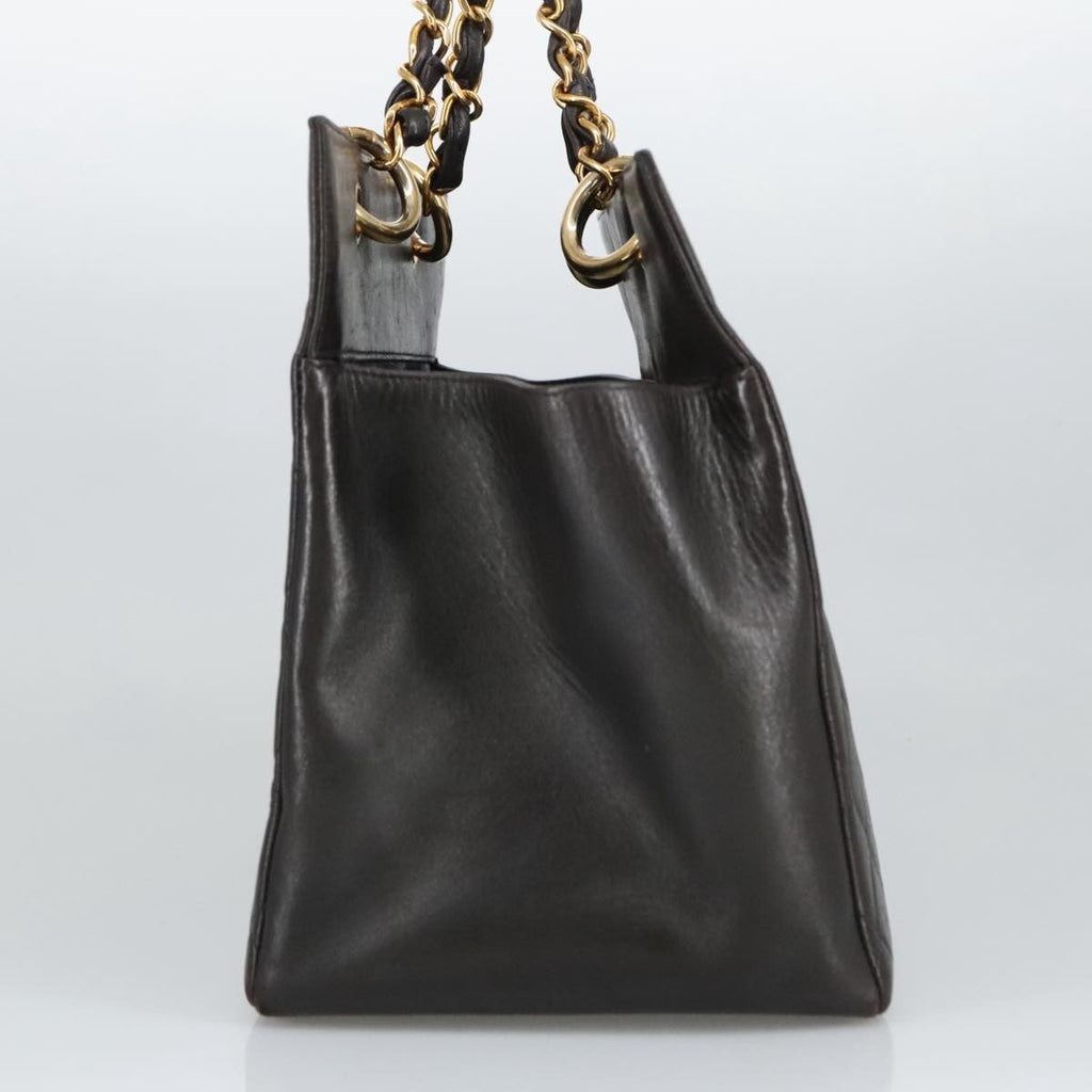 Chanel Vintage Grand Shopping Tote Quilted Lambskin Black Leather Tote Bag Bag (Pre-Owned)