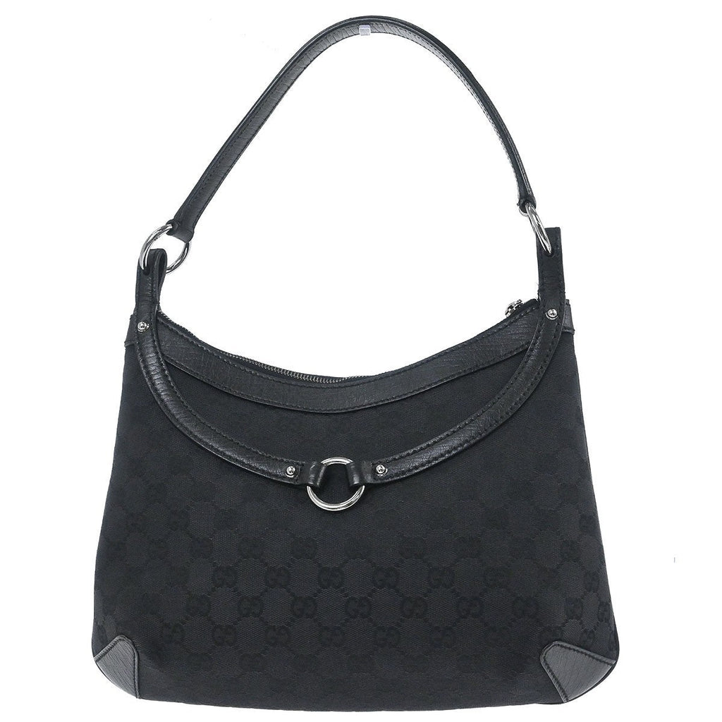 Gucci Vintage Horsebit Shoulder Bag Canvas Black Canvas,Leather Shoulder Bag Bag (Pre-Owned)
