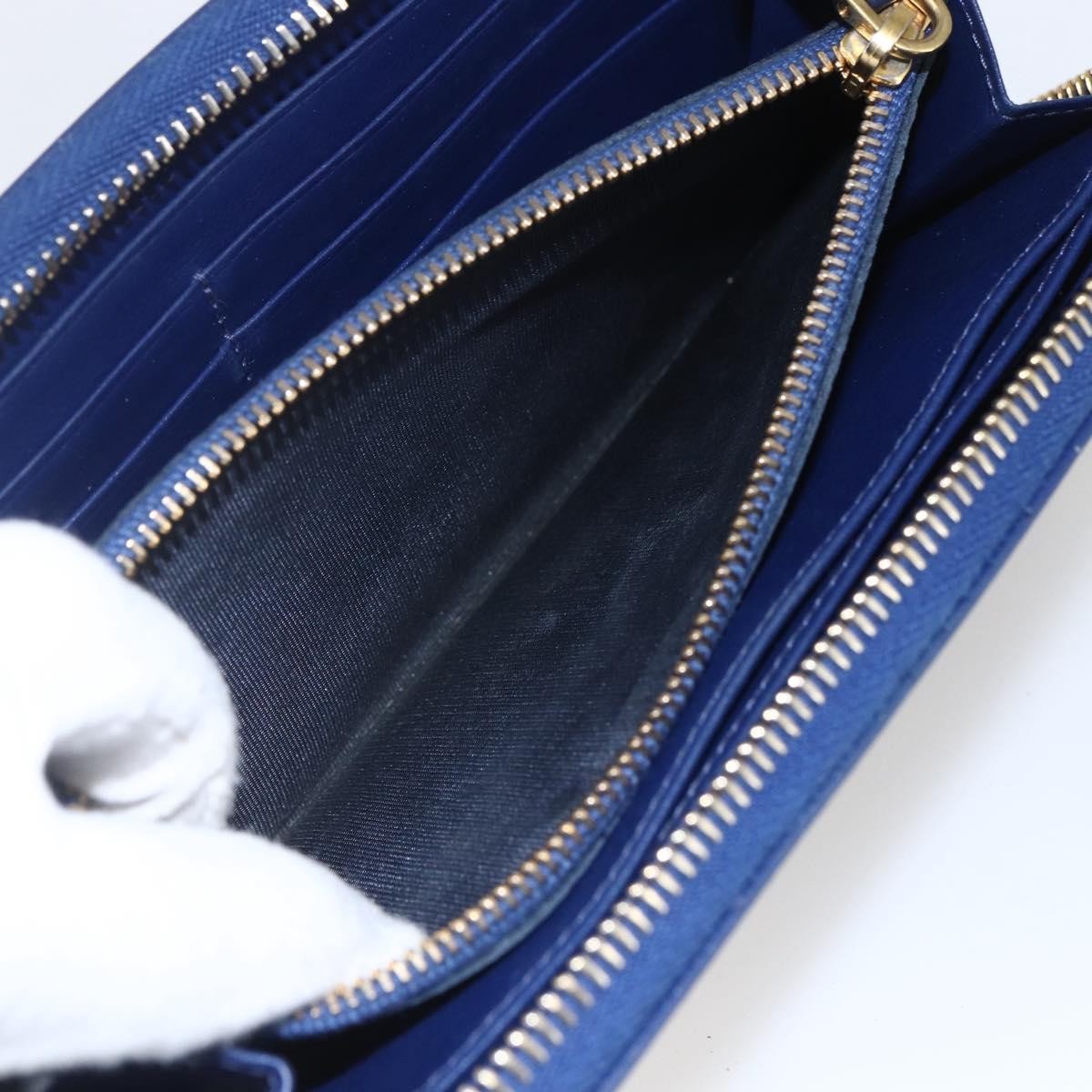 Prada Zip Around Organizer Wallet Saffiano Leather With Applique Blue Leather Wallets Accessory (Pre-Owned)