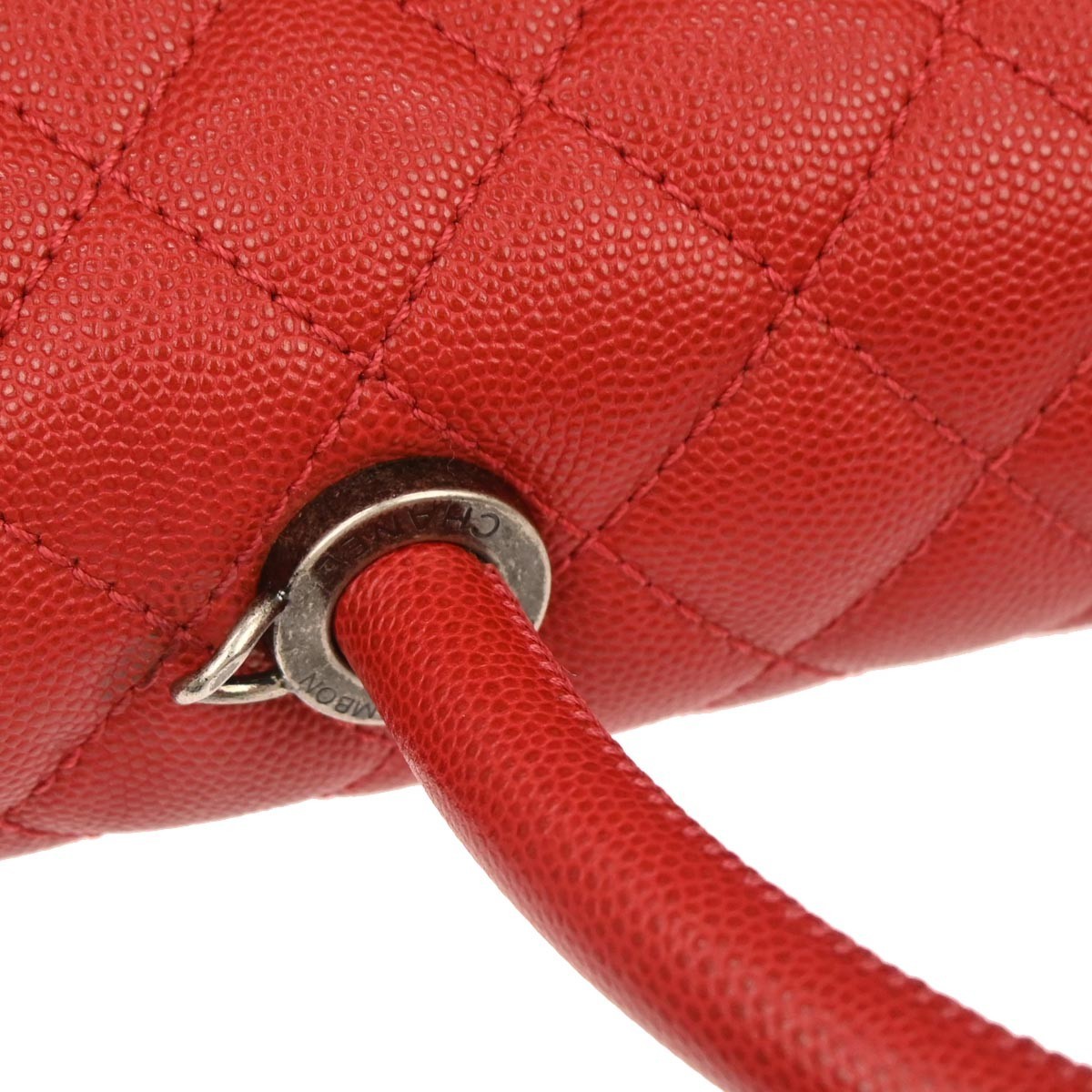 Chanel Coco Top Handle Bag Quilted Caviar Red Leather Handbag (Pre-Owned)