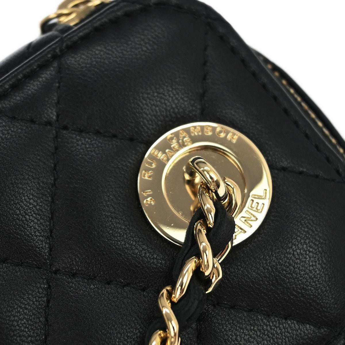 Chanel Vanity Case With Pearl Chain Quilted Lambskin Black Leather Shoulder Bag Bag (Pre-Owned)