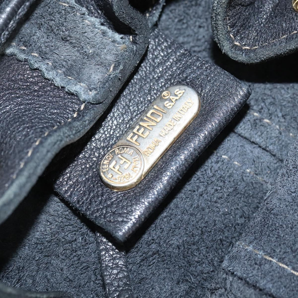 Fendi Logo Flap Drawstring Backpack Leather Black Leather Backpack Bag (Pre-Owned)