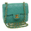 Chanel Square Classic Single Flap Bag Quilted Lambskin Blue Leather Handbag (Pre-Owned)