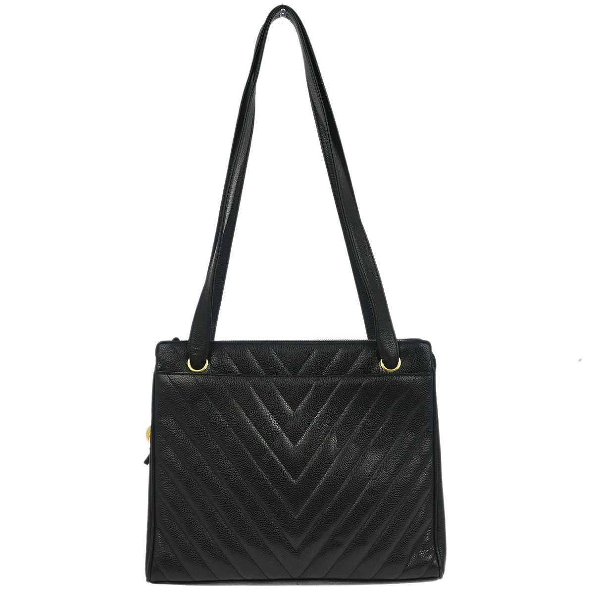Chanel Vintage Zip Shoulder Bag Chevron Caviar Black Leather Shoulder Bag Bag (Pre-Owned)