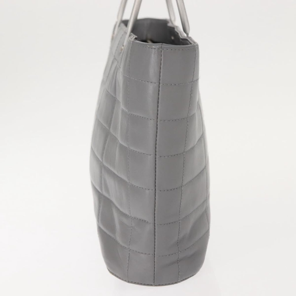 Chanel Vintage Chocolate Bar Metal Ring Tote Quilted Lambskin Gray Leather Tote Bag Bag (Pre-Owned)