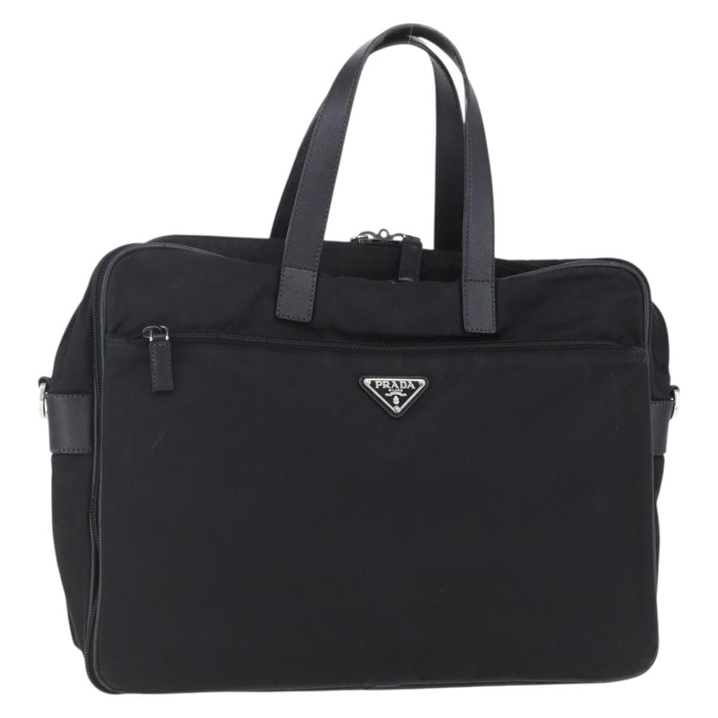 Prada Convertible Front Zip Briefcase Tessuto With Saffiano Leather Black Nylon Briefcase Bag (Pre-Owned)