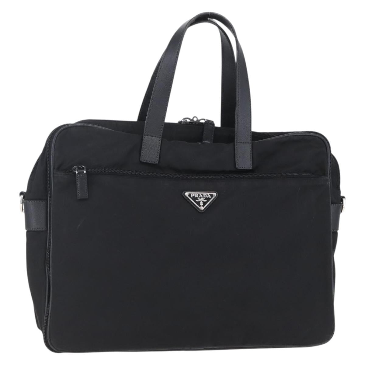 Prada Convertible Front Zip Briefcase Tessuto With Saffiano Leather Black Nylon Briefcase Bag (Pre-Owned)