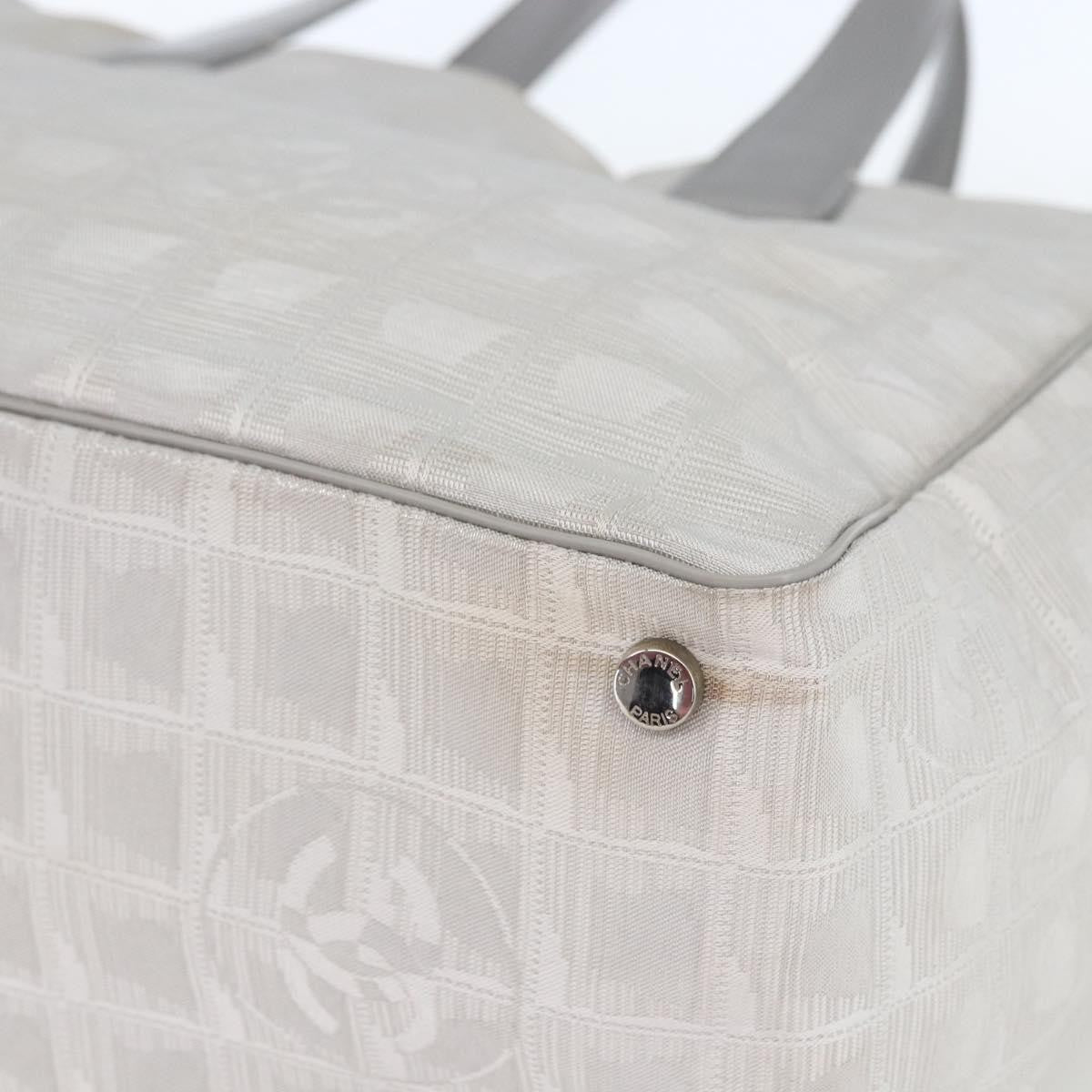 Chanel Travel Line Tote Nylon Silver Nylon Tote Bag Bag (Pre-Owned)