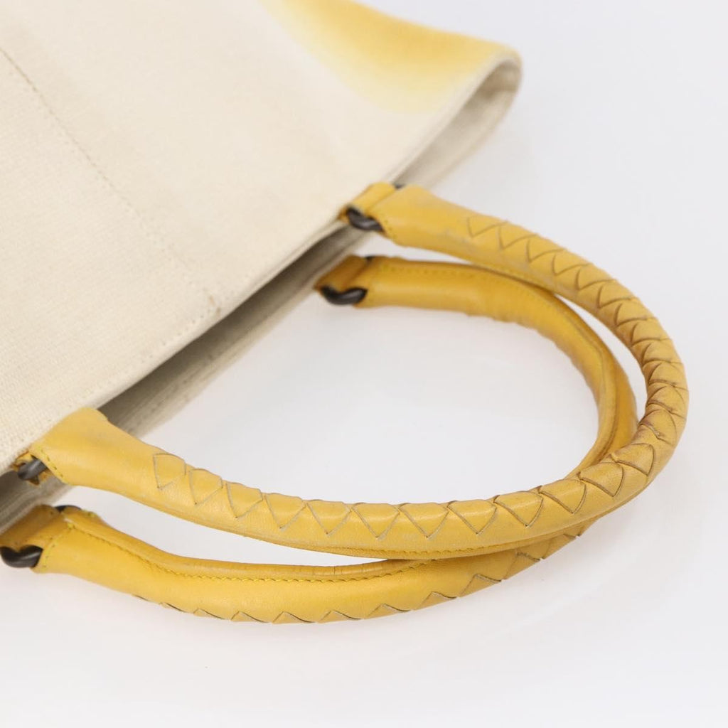 Bottega Veneta Braided Handle Open Tote Bag Canvas With Leather Yellow Canvas Bag (Pre-Owned)
