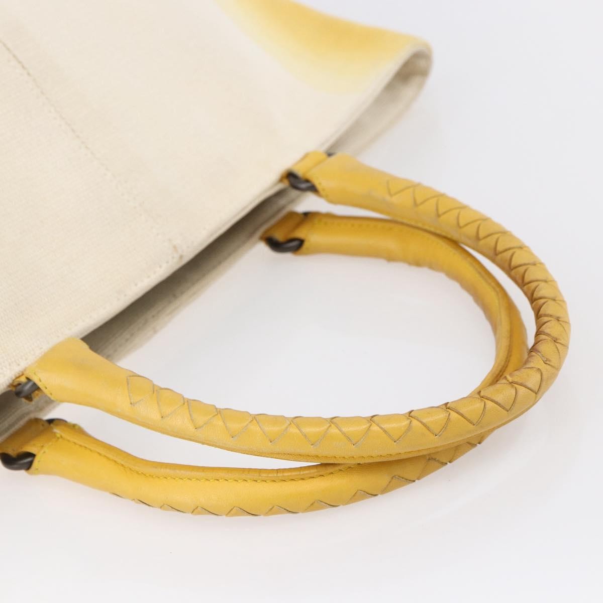 Bottega Veneta Braided Handle Open Tote Bag Canvas With Leather Yellow Canvas Bag (Pre-Owned)