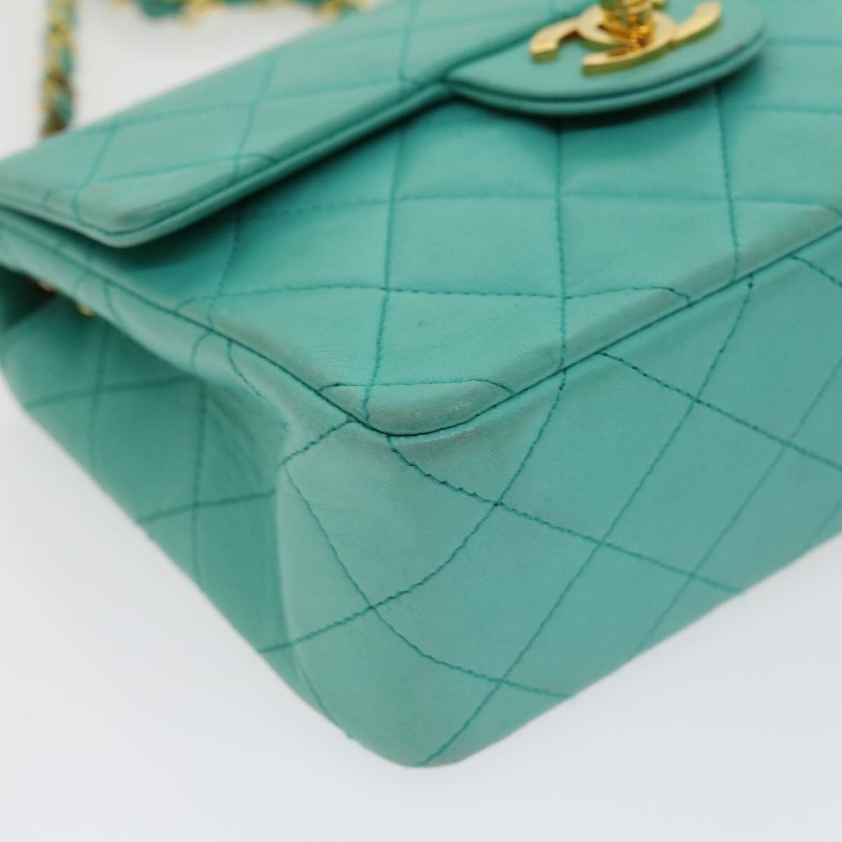 Chanel Square Classic Single Flap Bag Quilted Lambskin Blue Leather Handbag (Pre-Owned)