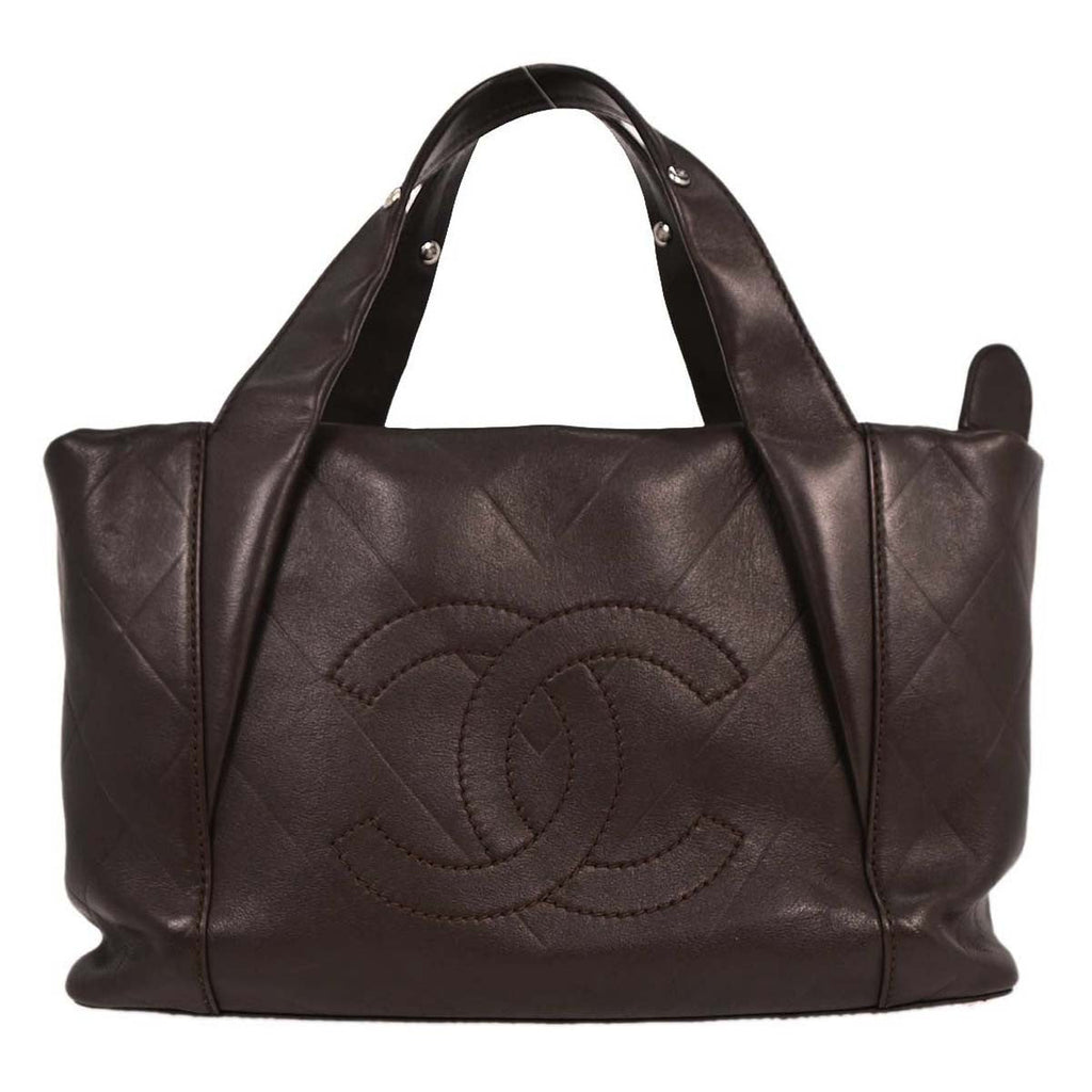 Chanel All Day Long Tote Chevron Leather Brown Leather Tote Bag Bag (Pre-Owned)