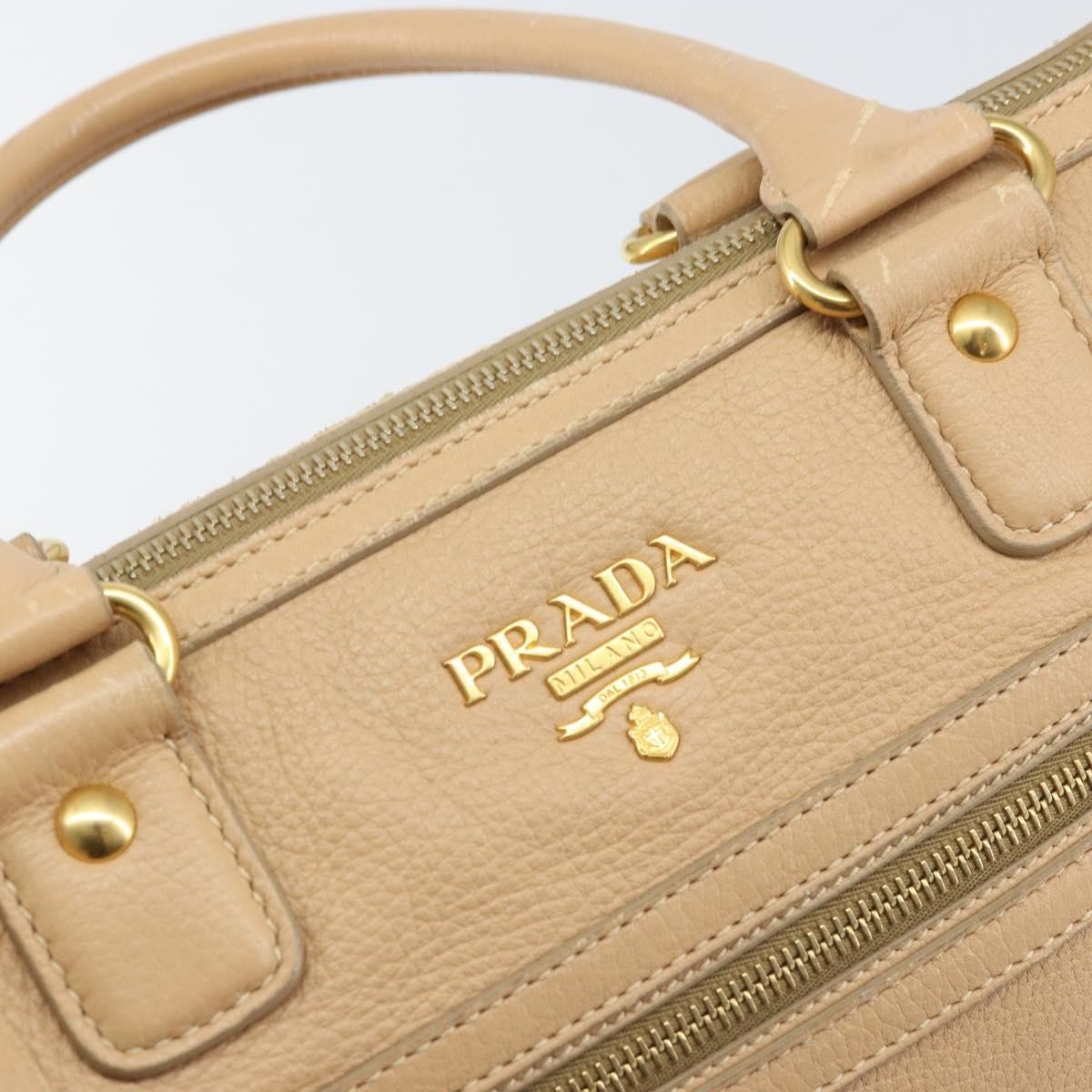 Prada Front Zip Convertible Satchel Cervo Leather Beige Leather Handbag (Pre-Owned)