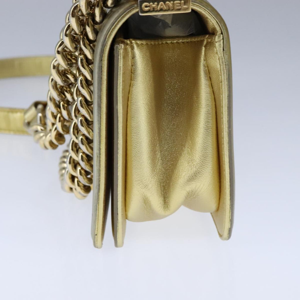 Chanel Boy Flap Bag Quilted Patent Gold Patent_Leather Shoulder Bag Bag (Pre-Owned)